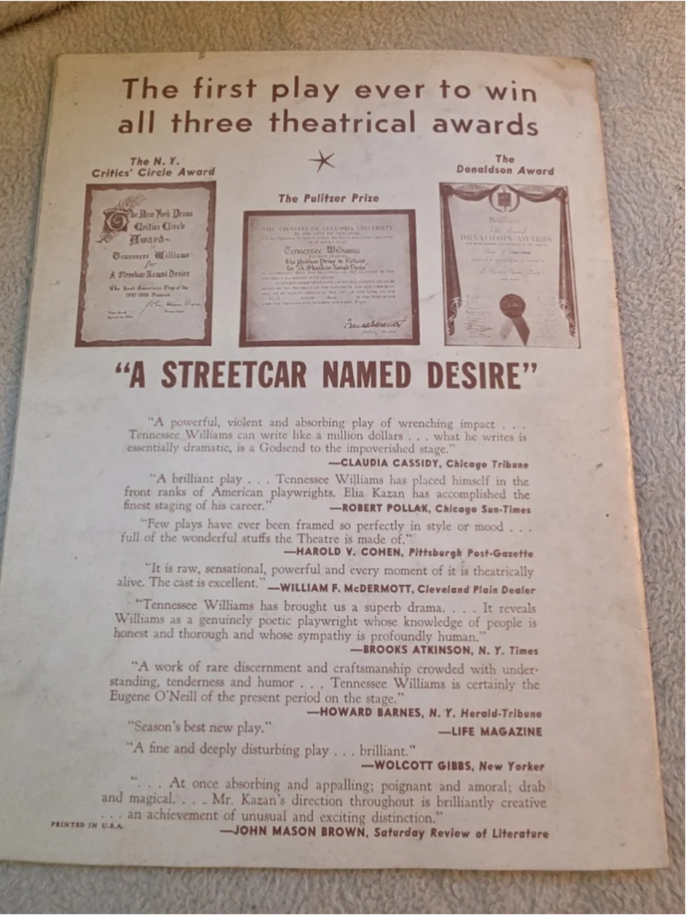 Vtg 1951 A Streetcar Named Desire Theater Program Phillip Kenneally Louise Platt